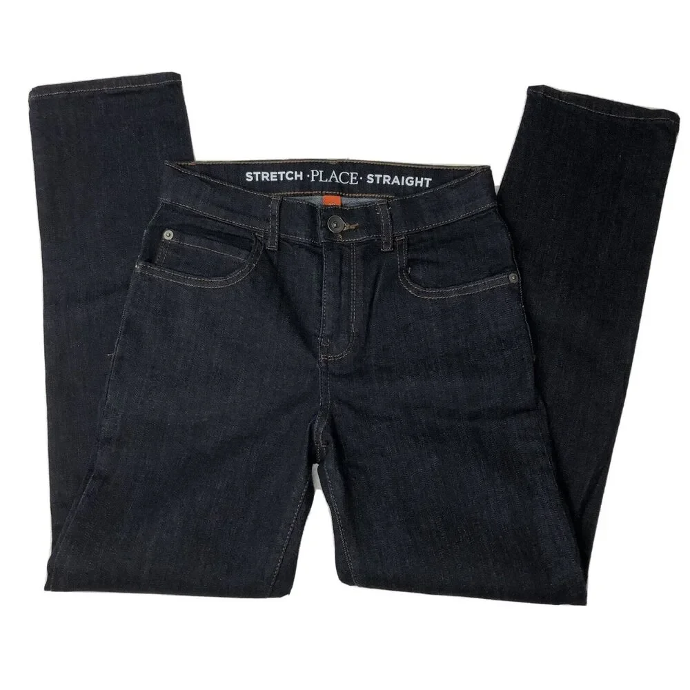 Children's Place Jeans Boys 10 Blue Denim Jeans Adj Waist Stretchy Dark Rinse